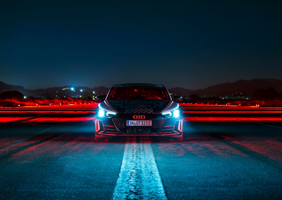 A photo of the 2021 Audi RS e-tron GT on a track.