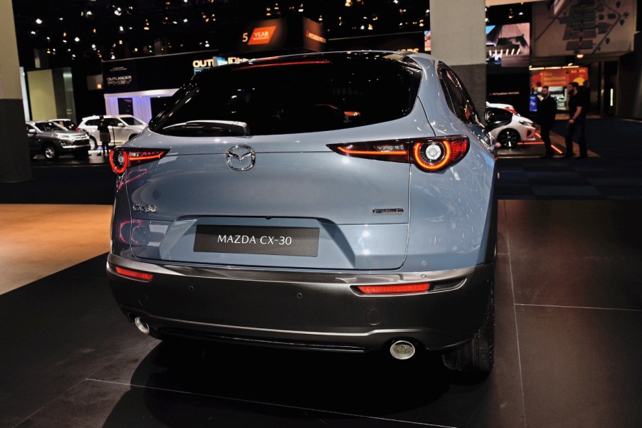 A Mazda CX-30 on display at an auto show