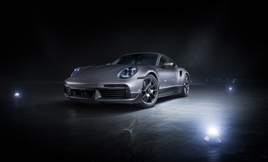 2021 Porsche 911 Turbo S in nighttime shot on runway