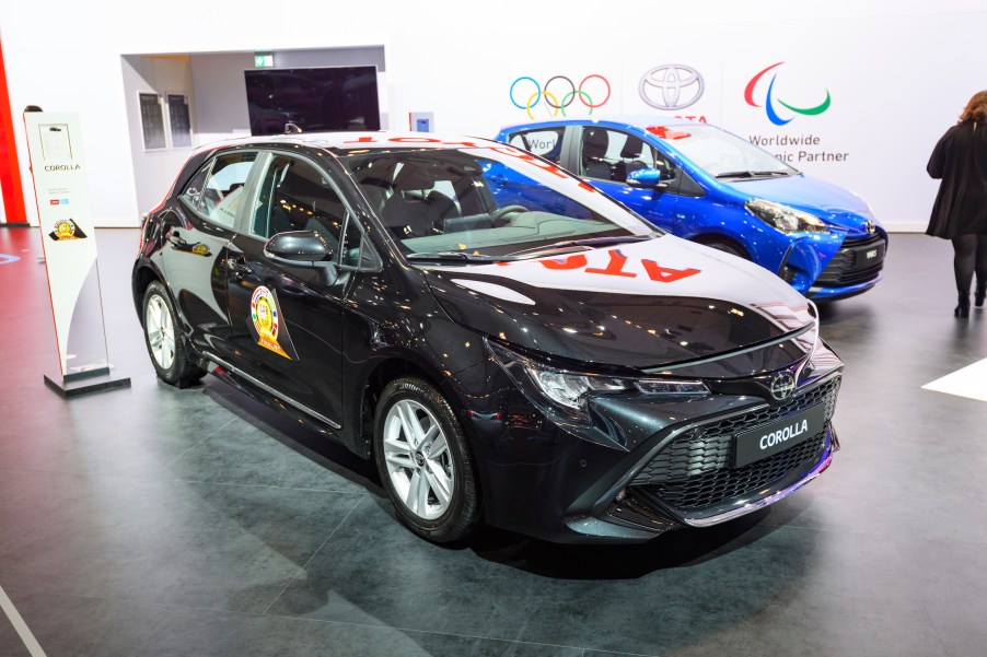 Toyota Corolla compact hatchback car on display at Brussels Expo