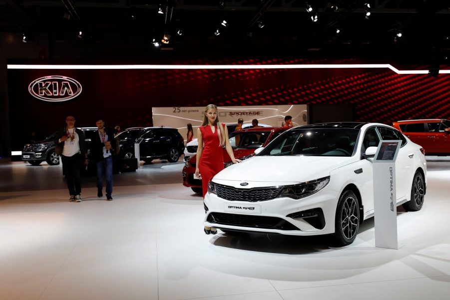 Kia Optima is being displayed during the 2018 Moscow International Motor Show