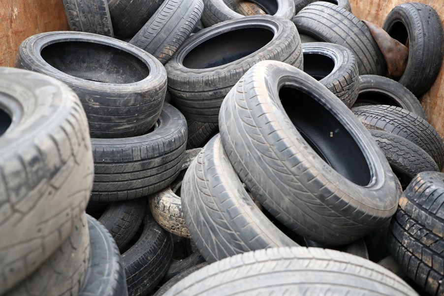 A pile of old discarded tires