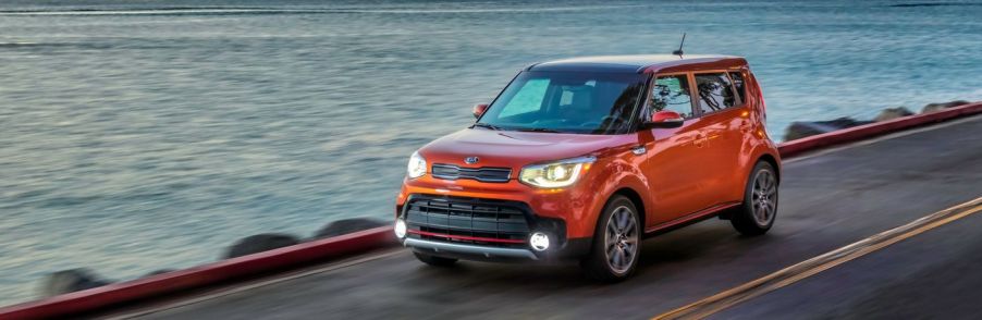 An orange 2019 Kia Soul on the track.