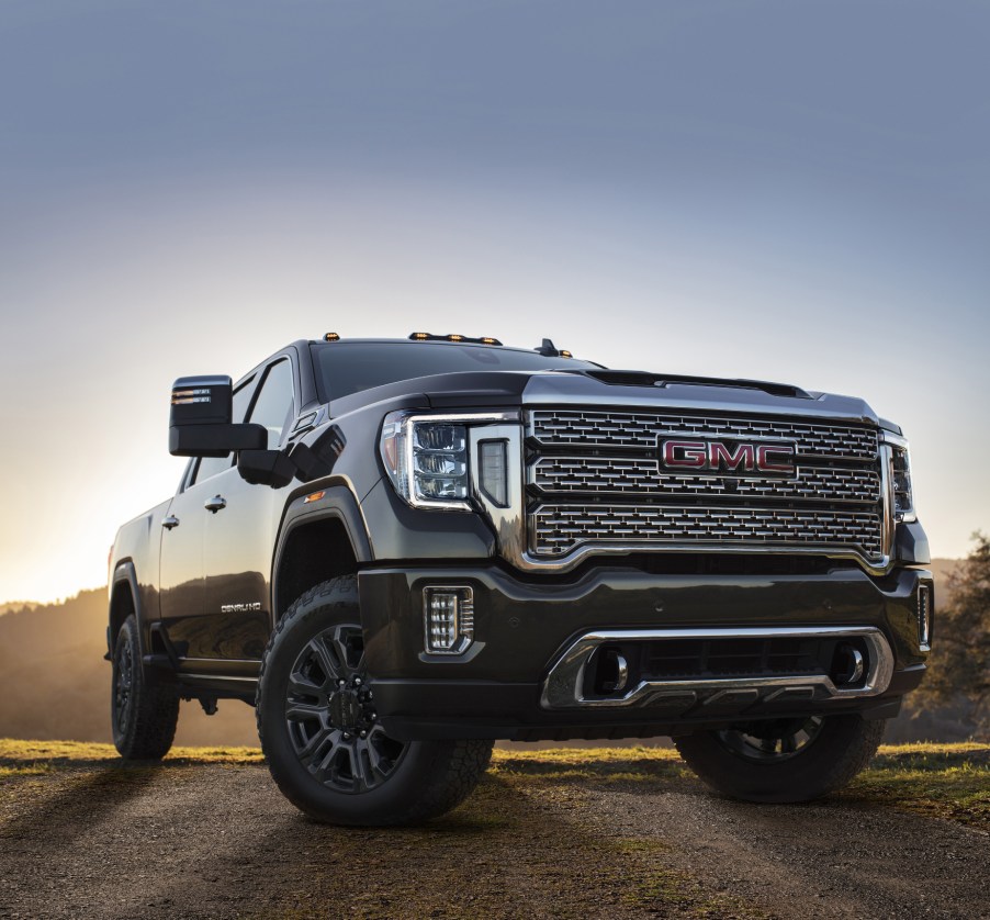 A black 2021 GMC Sierra 1500 parked on display