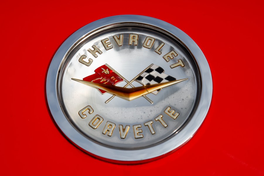 Pictured in this image is a bonnet ornament on a Chevrolet Corvette car