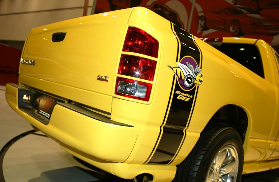 A Dodge Ram Rumble Bee truck on display