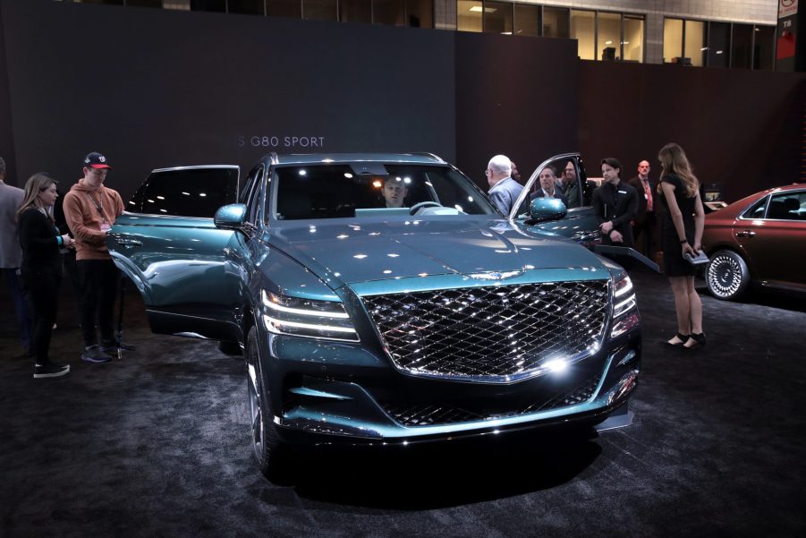 A Genesis GV80 on display at an auto show