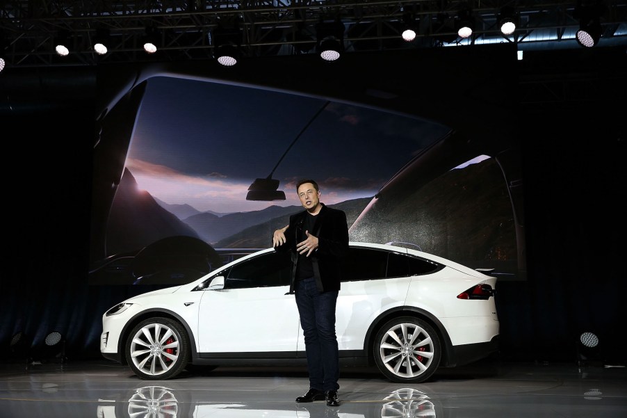 Tesla CEO Elon Musk speaks during an event to launch the new Tesla Model X Crossover SUV on September 29, 2015, in Fremont, California.