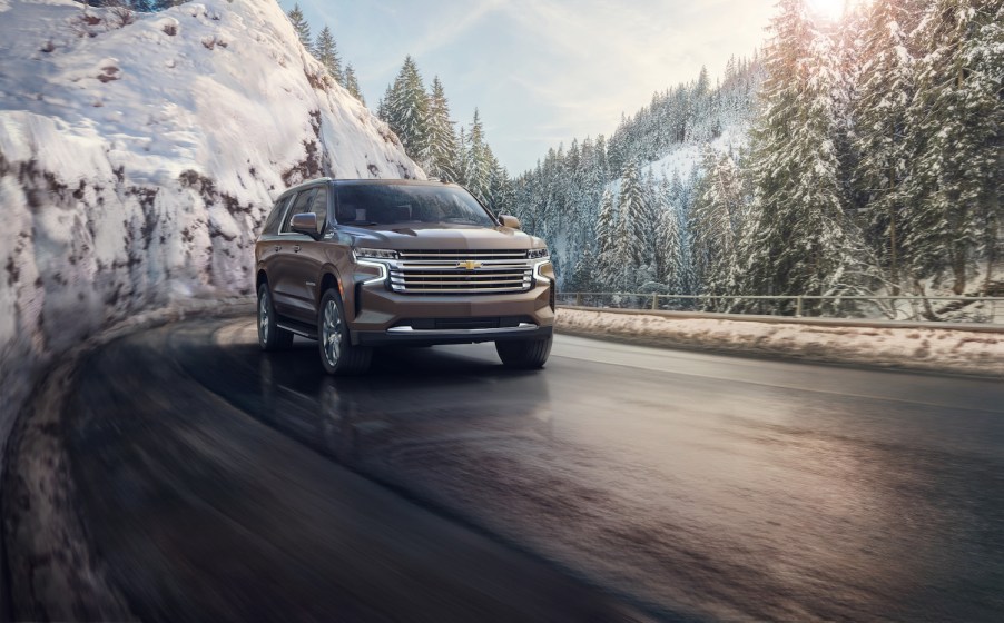 2021 Chevy Suburban driving through snow