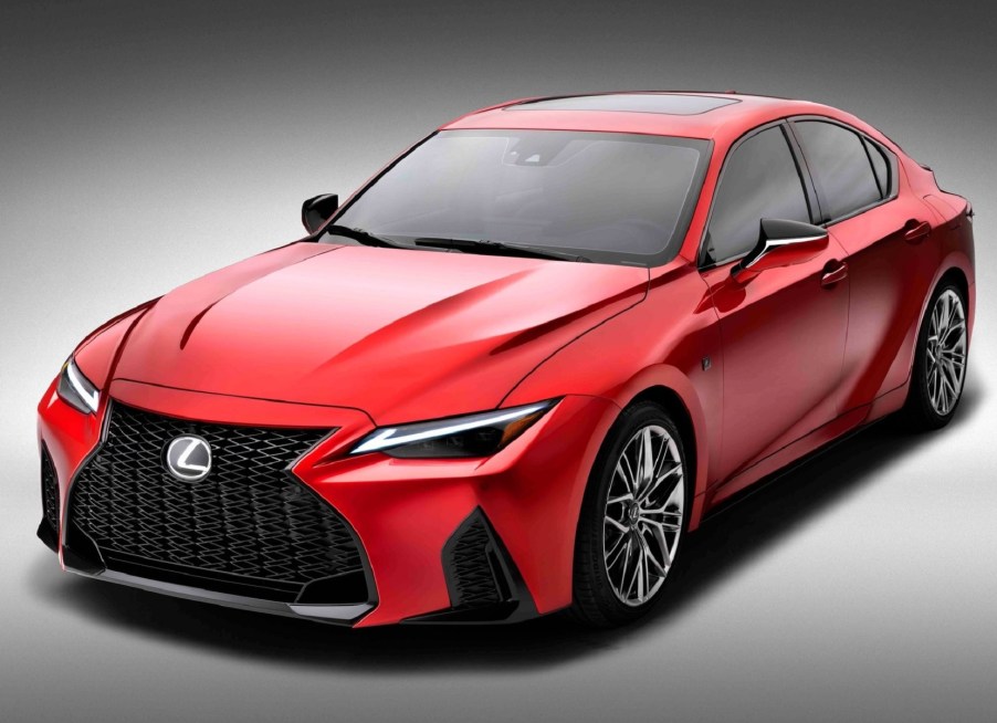 A red 2022 Lexus IS 500 F Sport Performance sedan