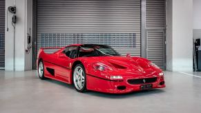 Sebastian Vettel 1996 Ferrari F50 in fancy garage