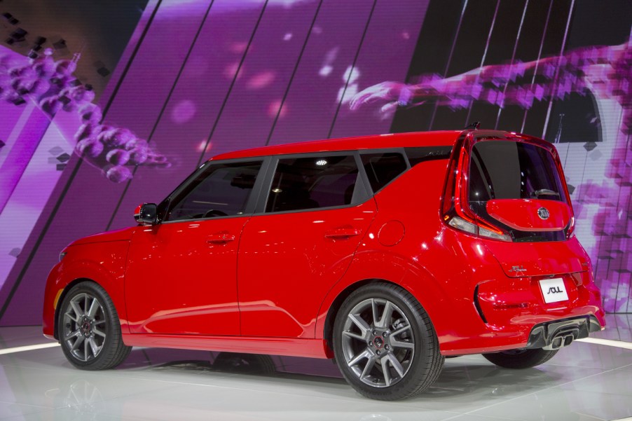 A Kia Soul GT on display at an auto show