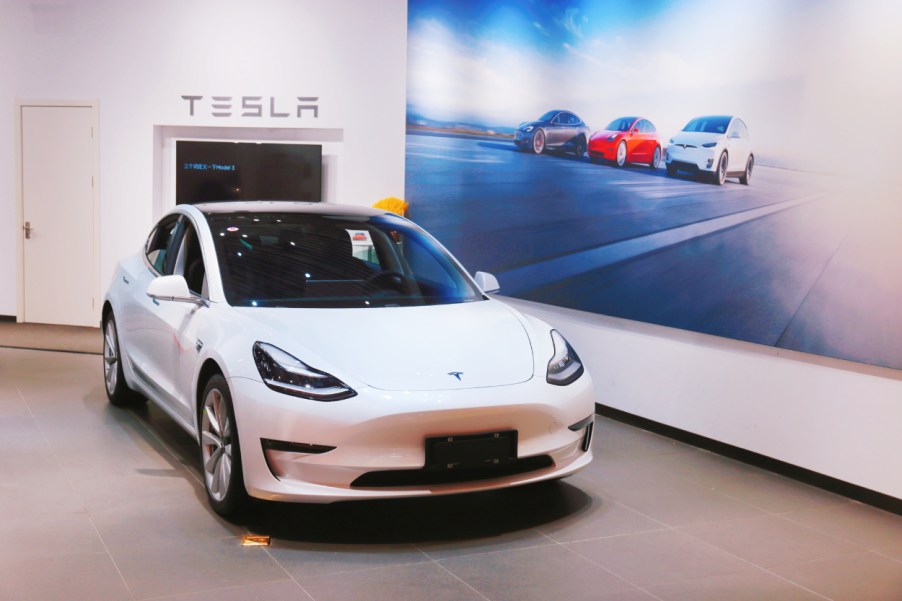 A Tesla on display in a store