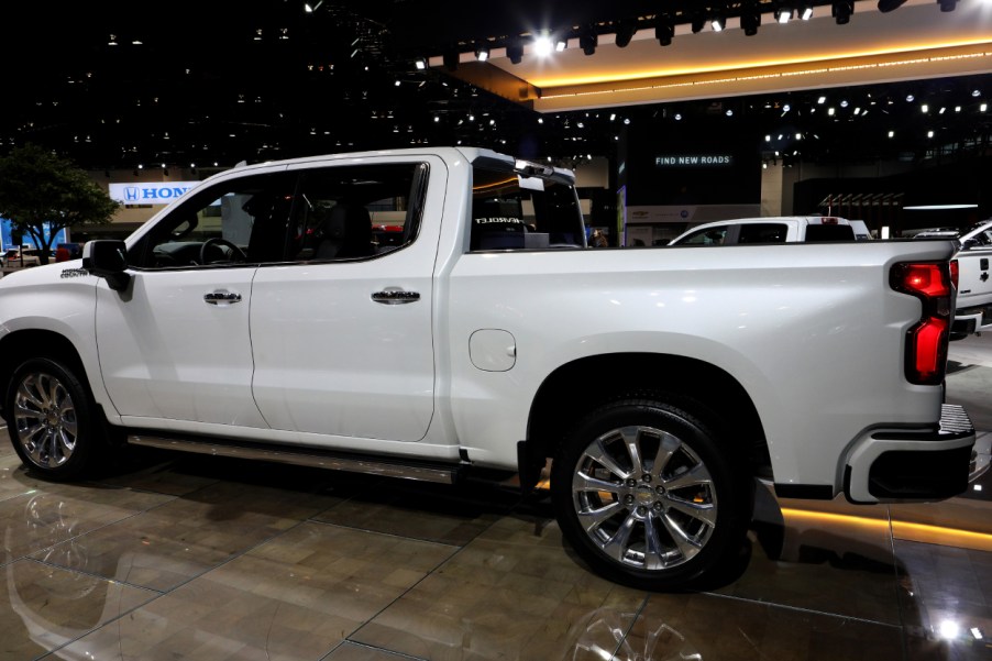 A Chevy Silverado on display at an auto show