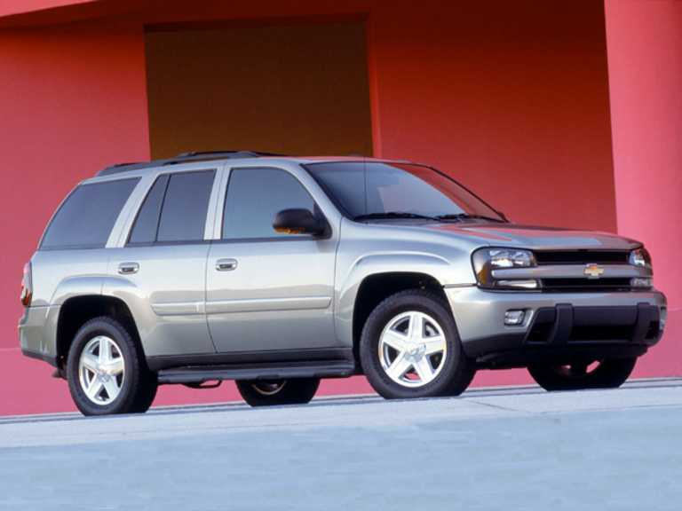 silver 2007 Chevy Trailblazer with red background