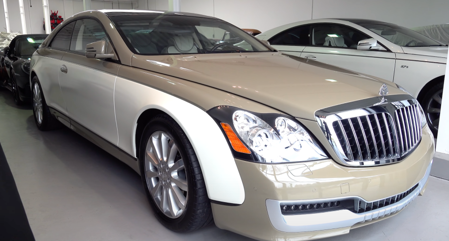 An image of a Maybach 57S Coupe parked inside of a showroom.