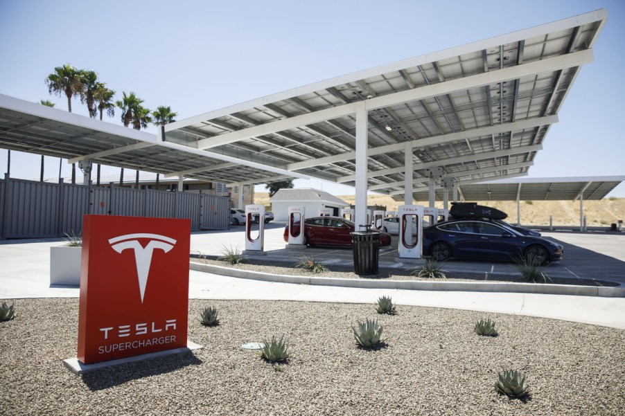 A Tesla supercharging station in California