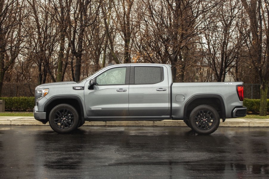 2020 GMC Sierra 1500 Elevation trim profile in a wet parking lot