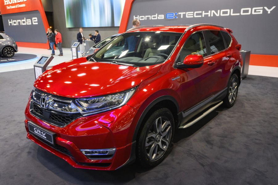 A red Honda CR-V sits on display at the Brussels Expo