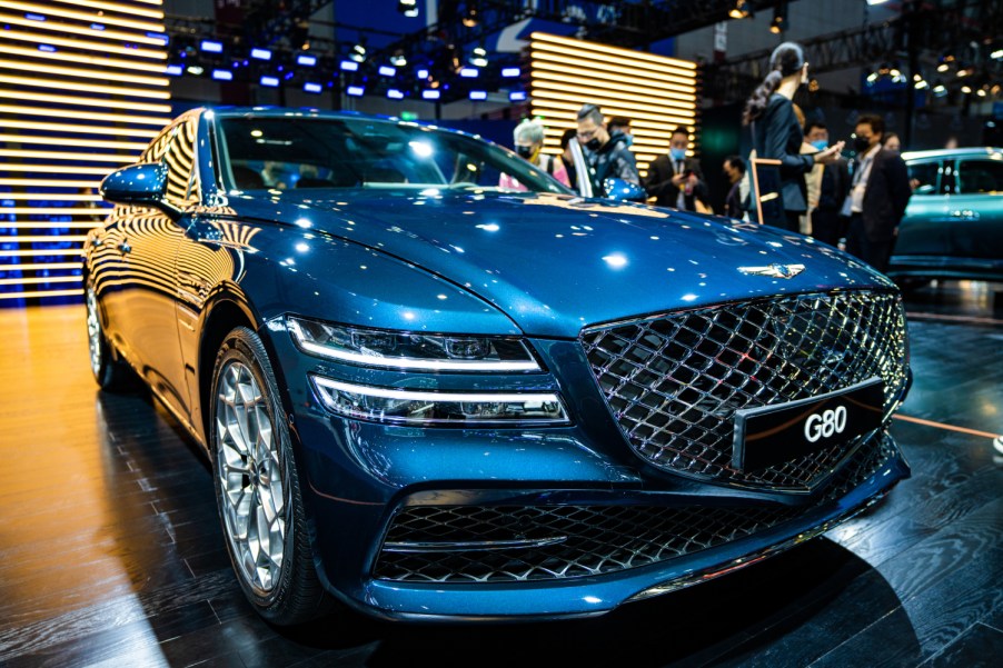 The Hyundai Genesis G80 sedan on display