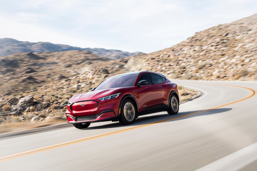 An image of a 2021 Ford Mustang Mach-E outdoors.