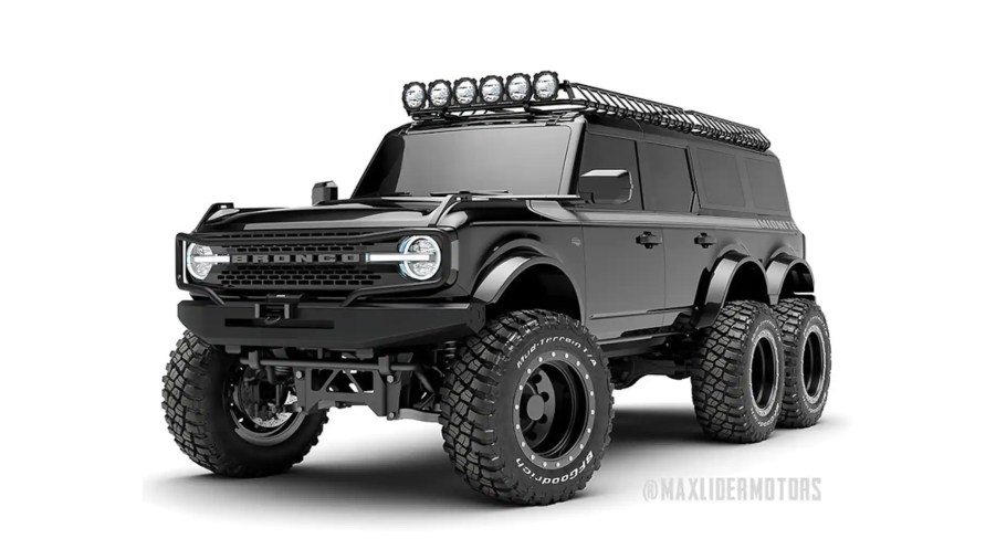 A digital image of the 2021 Ford Bronco with six wheels.