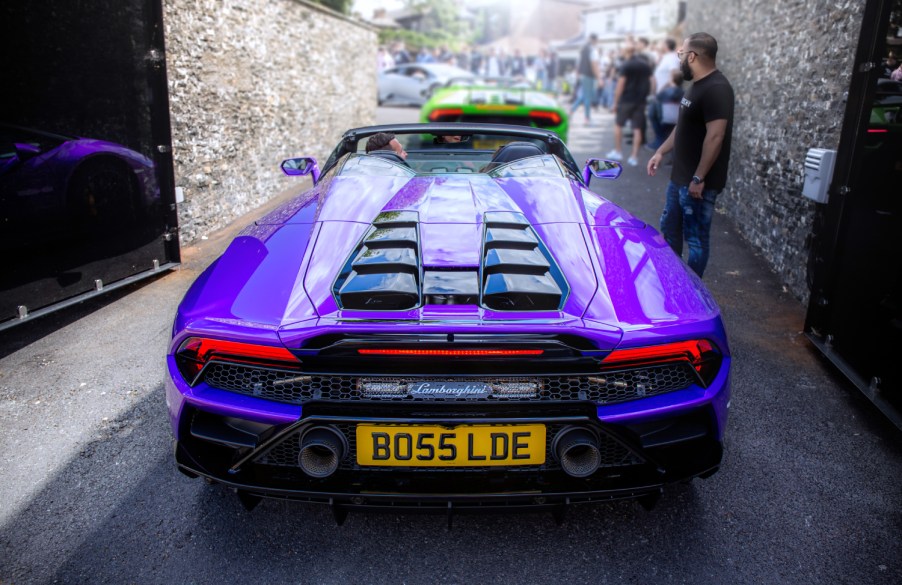 A purple Lamborghini Huracan