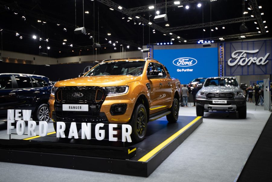 Gold Ford Ranger as a new pickup truck model on display during the Thailand International Motor Expo 2020 at Impact Challenger Muang Thong Thani