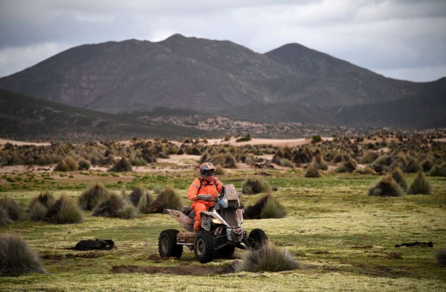 A rider on a Yamaha brand ATV in the Dakar Rally, 2018