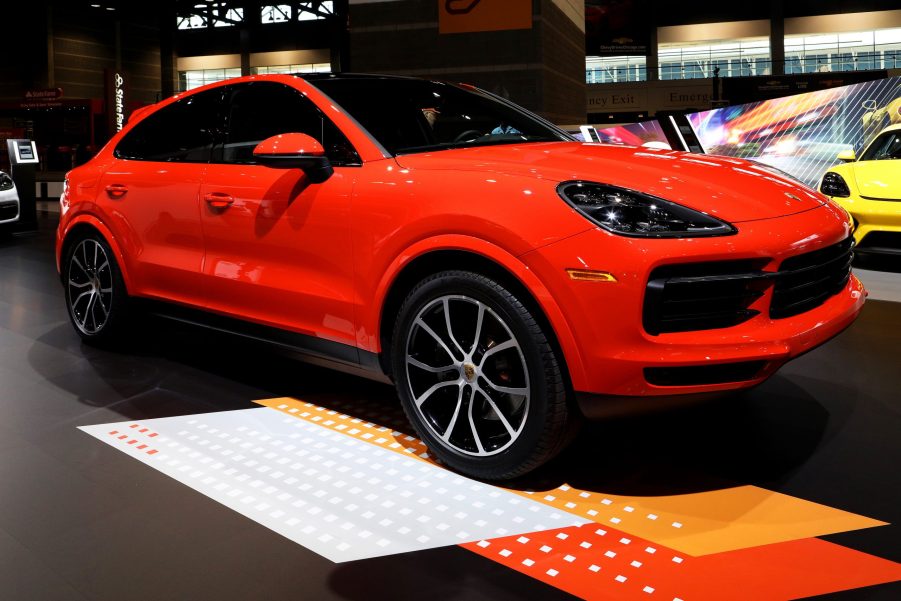 Red 2020 Porsche Cayenne Coupé is on display at the 112th Annual Chicago Auto Show