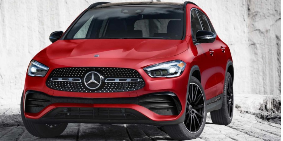 A red 2021 Mercedes-Benz GLA-Class.