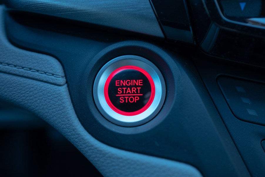 Close-up of engine start and stop button