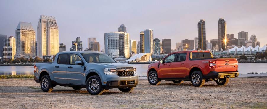 An image of a Ford Maverick outdoors, the brand's smallest new truck.