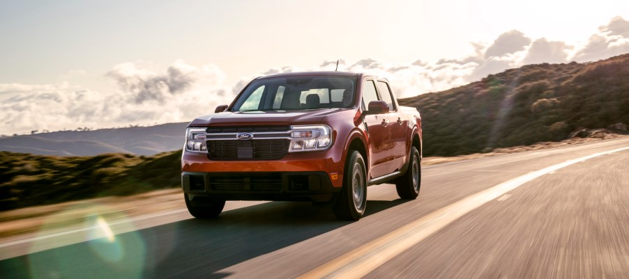 An image of a Ford Maverick outdoors, the brand's smallest new truck.