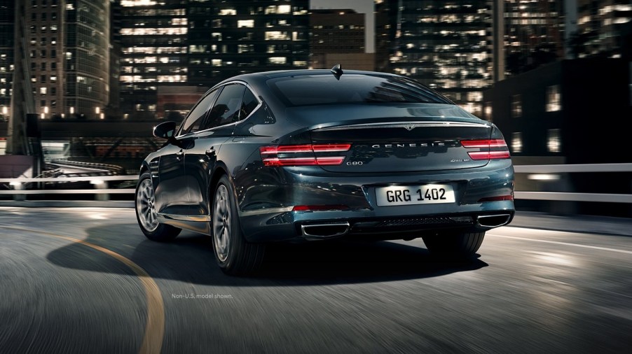 A 2021 Genesis G80 driving at night.