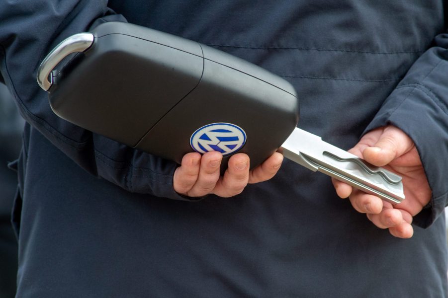 A gigantic model of Volkswagen's precursor to keyless entry, the flip key