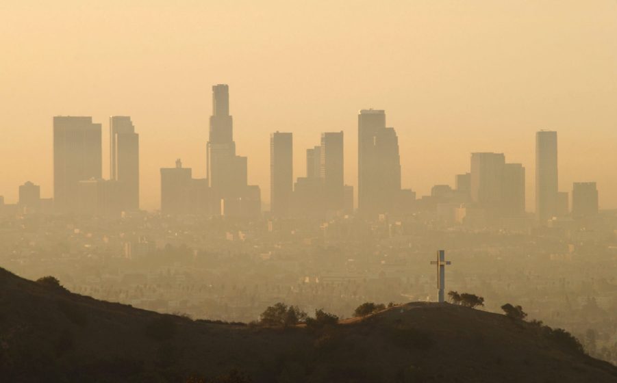 The Los Angeles skyline, choked with air pollution