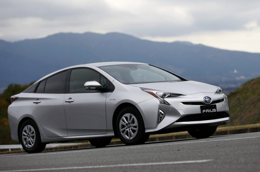 A silver Toyota Prius hybrid