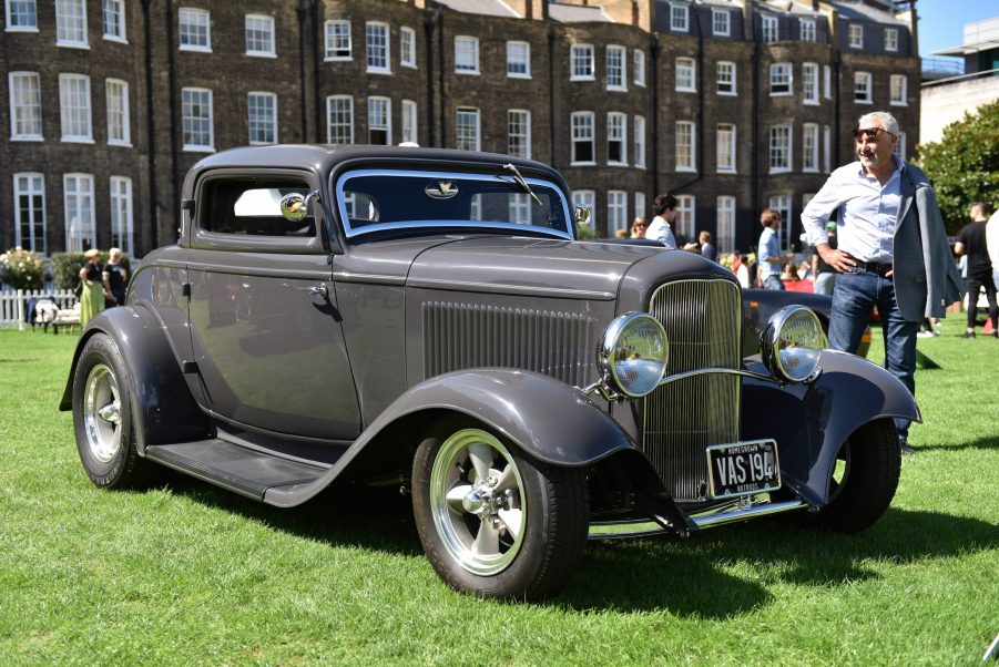 A 1932 Ford Model B hot rod is displayed during the London Concours at Honourable Artillery Company