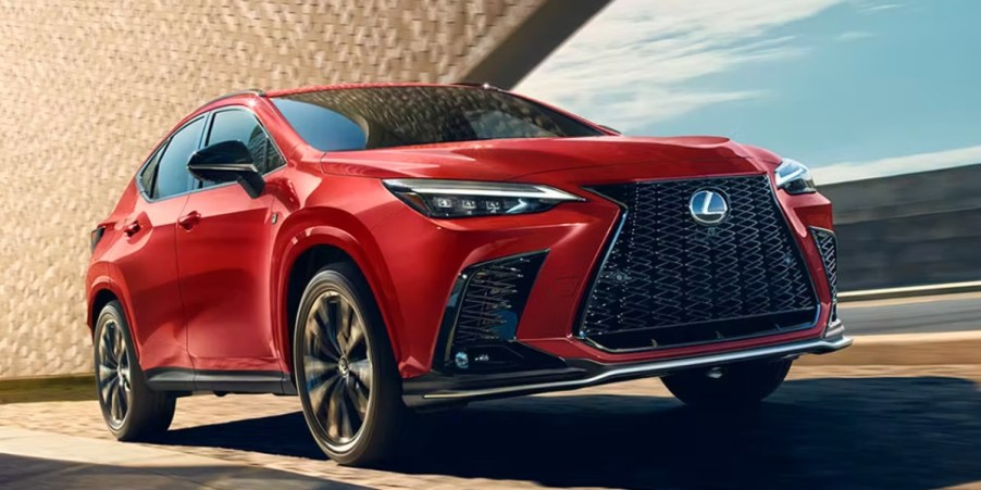 A red Lexus NX small luxury SUV.