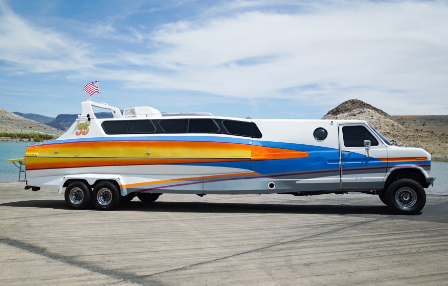 A side view of the Boaterhome. Car enthusiast John Ortlieb of Nevada owns two of these vehicles. Only 21 exist.