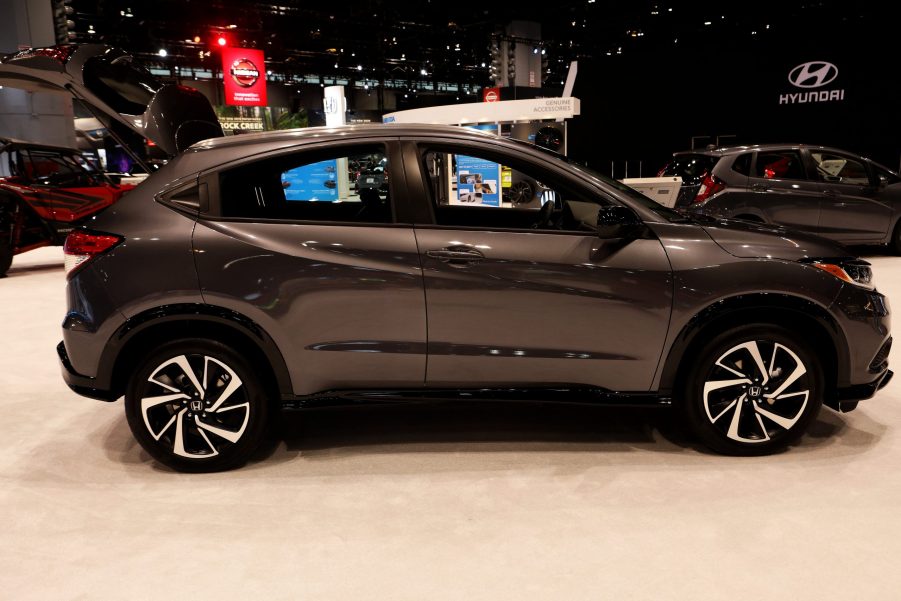 A Honda HR-V subcompact crossover SUV on display indoors is one of the least satisfying 2021 Honda models