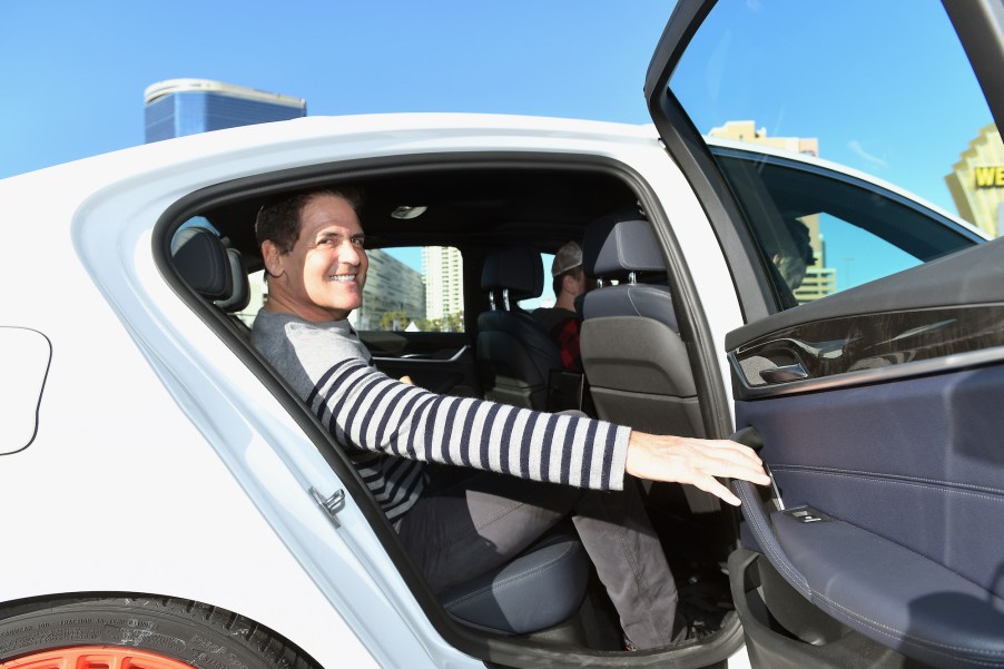 Businessman Mark Cuban rides in a Lyft and Aptiv self-driving car on January 10, 2018, in Las Vegas, Nevada