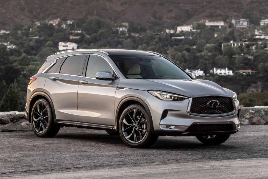 A silver 2021 Infiniti QX50 parked outside during the day