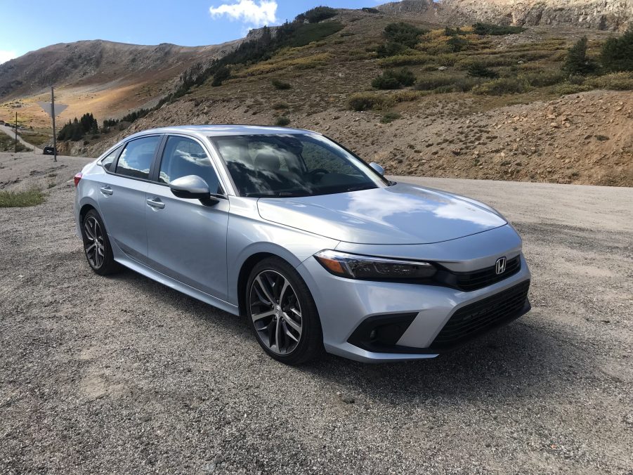 2022 Honda Civic Touring front shot on a mountain