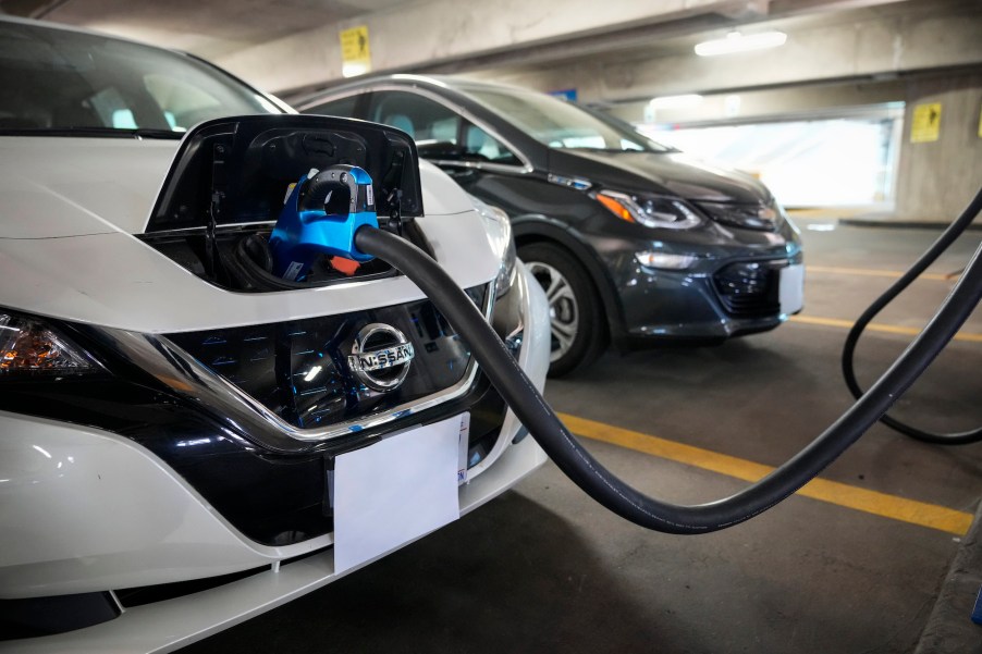 Electric cars at an EV charging station in Washington, D.C.