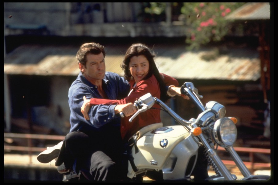 Tomorrow Never Dies motorcycle chase. Moto GP champion Casey Stoner ranked this Pierce Brosnan James Bond / 007 chase as one of the least realistic motorcycle scenes | Keith Hamshere/Sygma via Getty Images