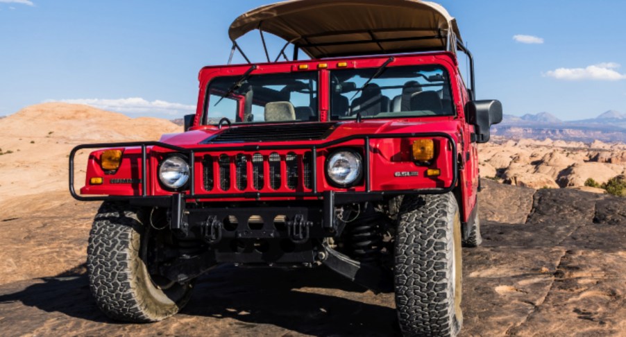 A 4x4 Hummer tour on the Hell's Revenge Trail in the Sandflats Recreation Area near Moab, Utah.