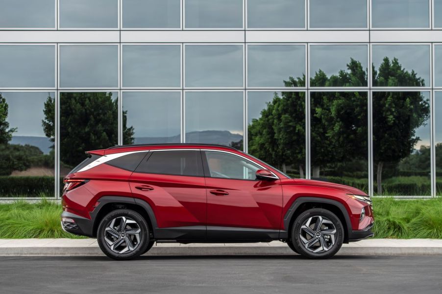 Side view of red 2022 Hyundai Tucson SEL