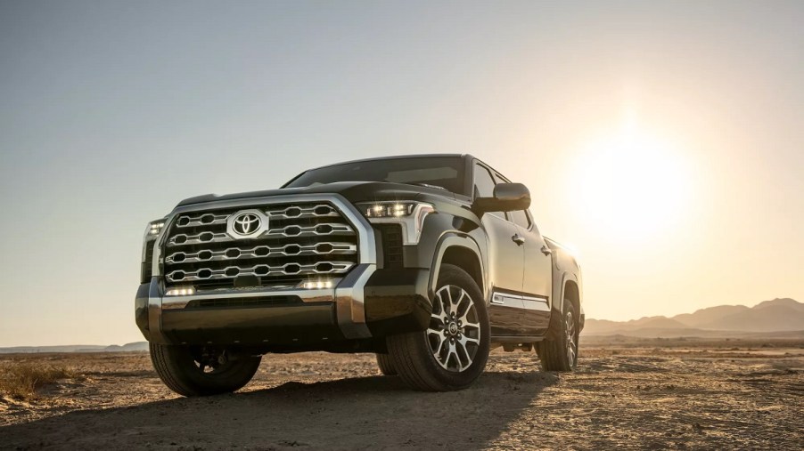 A black 2022 Toyota Tundra parked in a desert.